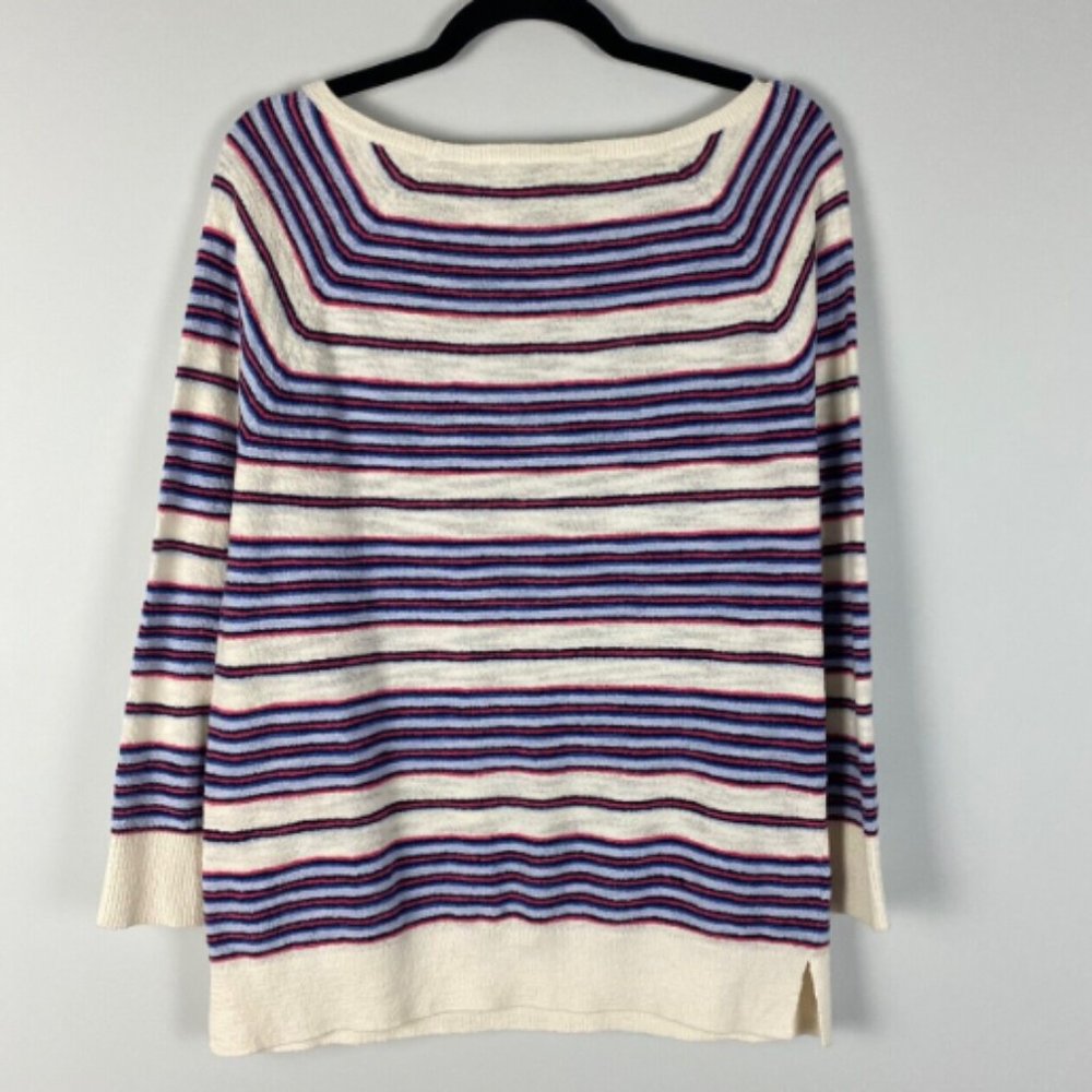 LOFT French Terry Sweater Pullover Multicolor Stripe Cotton Blend